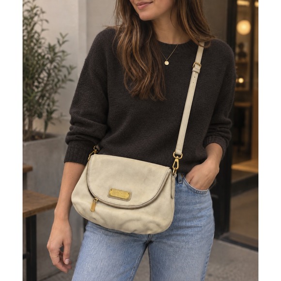 Marc By Marc Jacobs Handbags - Marc by Marc Jacobs Classic Q NATASHA Biege Crossbody Leather Shoulder Bag *Flaw